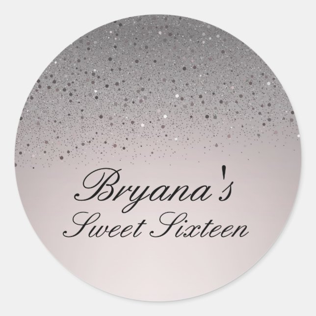 Sticker Rond Rose Pâle Faux Pailleté Fête d'Anniversaire 16 Ans (Devant)