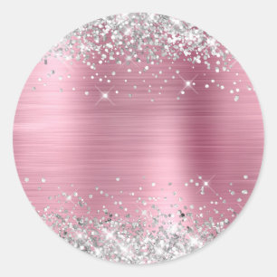 Sticker Rond Rose Pâle Métallisé Clair Pailleté Argenté Vierge