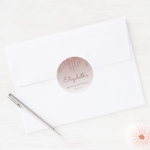 Sticker Rond Rose Parties scintillant or Drip 40e anniversaire