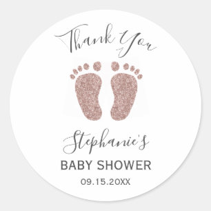Sticker Rond Rose Parties scintillant or  pieds Merci
