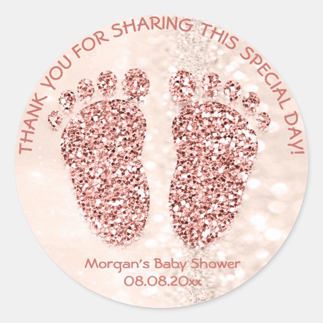 Sticker Rond Rose   Parties scintillant Pieds Baby shower Favor (Devant)