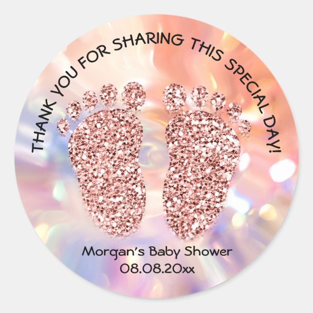 Sticker Rond Rose Parties scintillant Pieds Baby shower Favoris (Devant)