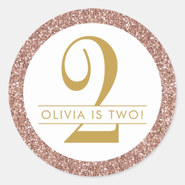 Sticker Rond Rose Personnalisé 2e anniversaire Rose or (Devant)