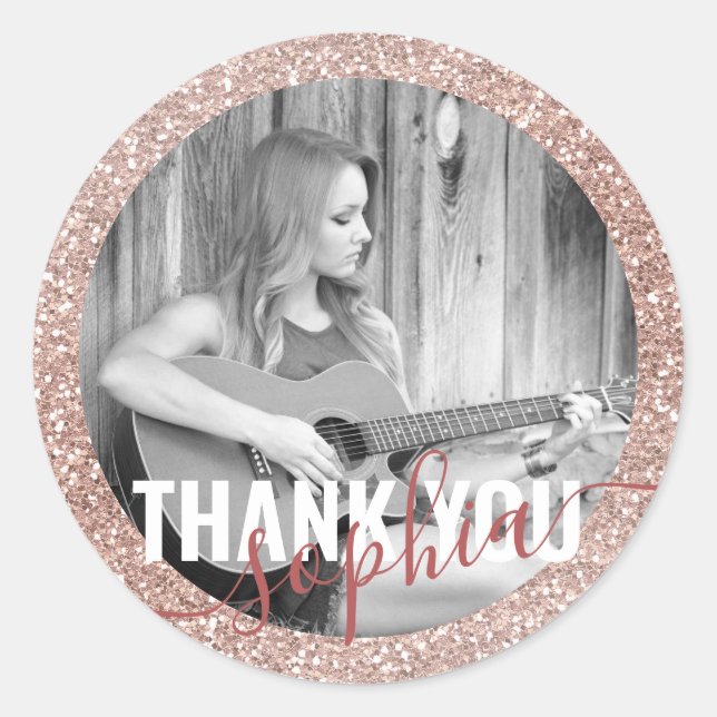 Sticker Rond Rose photo Gold Round Trendy Graduation Merci (Devant)