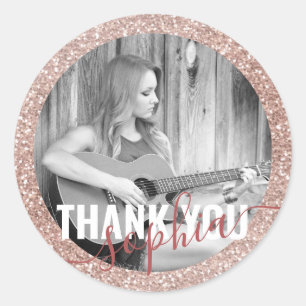 Sticker Rond Rose photo Gold Round Trendy Graduation Merci
