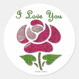 Sticker Rond Rose Pochoir Rose Je T'aime