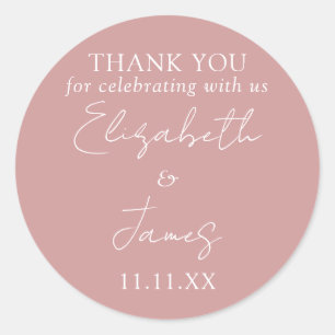 Sticker Rond Rose Poussiéreux Rose Élégant Écriture Mariage Rem