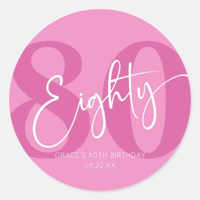 Sticker Rond Rose Quatre-vingts 80ème anniversaire Fête Faveur (Devant)