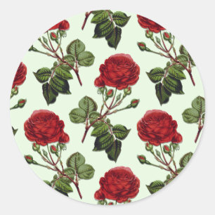 Sticker Rond Rose Red Long Stem Motif Vert Arrière - plan
