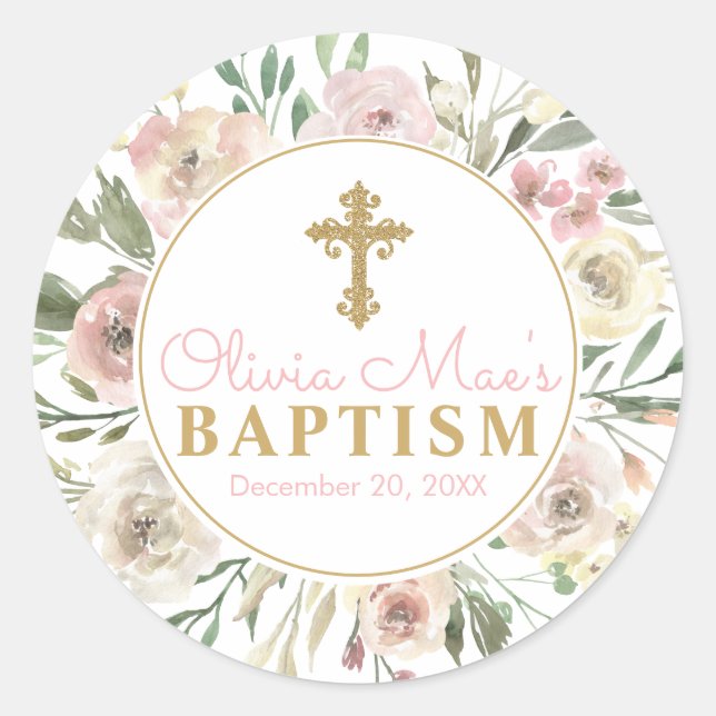 Sticker Rond Rose Rose Blooms Girl Baptism Favoriser les étique (Devant)