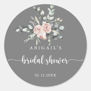 Sticker Rond Rose Rose Classique Grise Faveur de Mariage