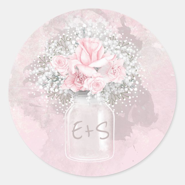 Sticker Rond Rose rose et Mariage de la respiration du bébé Mas (Devant)