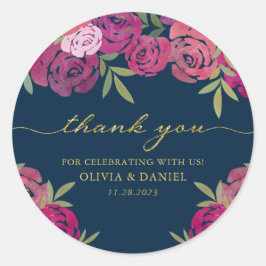 Sticker Rond Rose rose et violet Floral Merci bleu