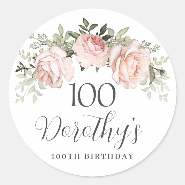 Sticker Rond Rose rose floral 100e anniversaire (Devant)