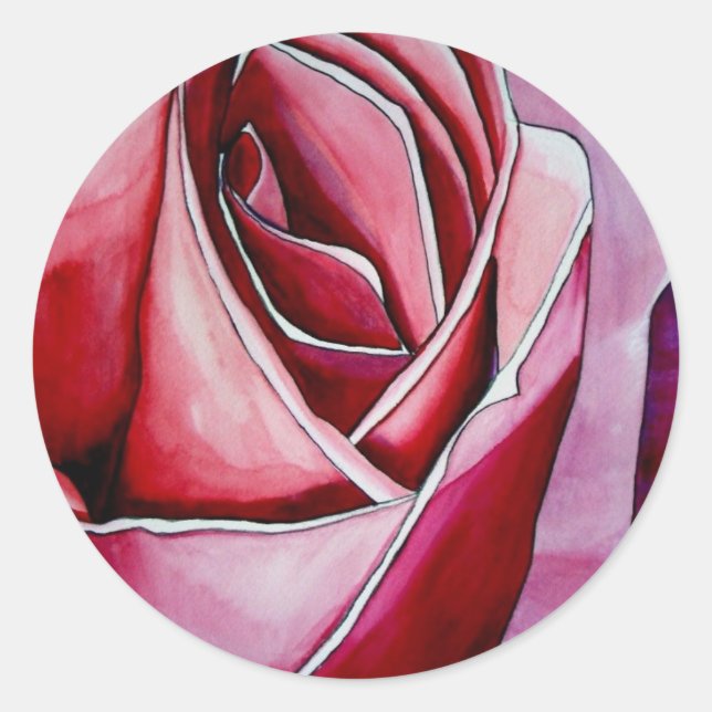 Sticker Rond Rose Rose macro fleurs aquarelle art abstrait (Devant)