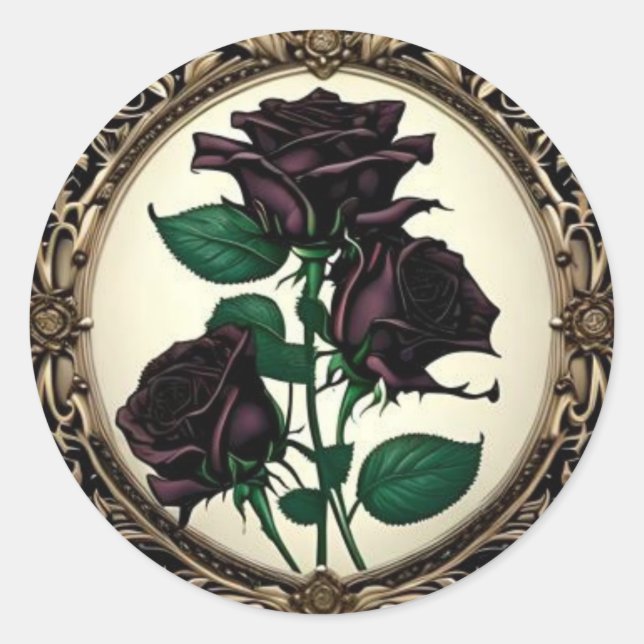 Sticker Rond Rose Rose Noir Art Nouveau #3 (Devant)