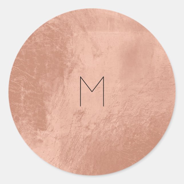 Sticker Rond Rose rose Or Blush Métallique Monogramme de cuivre (Devant)