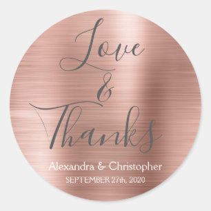Sticker Rond Rose Rose Or Chic Metallic Love & Thanks