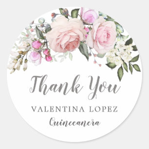 Sticker Rond Rose rose pâle Floral Quinceanera Merci