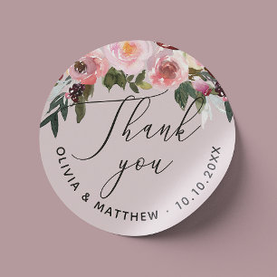 Sticker Rond Rose rose poussiéreuse élégante. Merci de mariage 