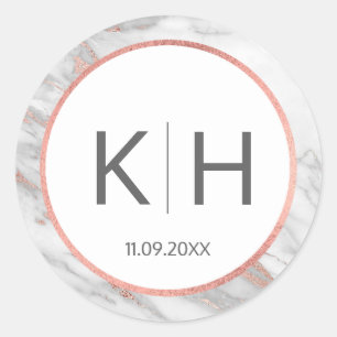 Sticker Rond ROSE ROSE ROSE Or FOIL Mariage Monogramme Seaux