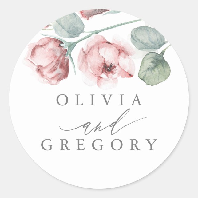 Sticker Rond Rose rose roux Dusty Mariage élégant (Devant)