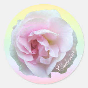 Sticker Rond Rose rose sur Pastel Personnalisé