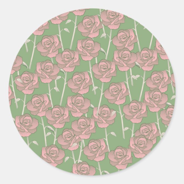 Sticker Rond Rose rose verte Retro Y2K les années 70 Motif de f (Devant)