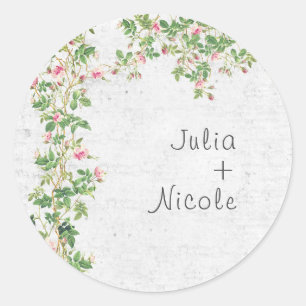 Sticker Rond Rose Rose Vieux Mur Vintage Style Mariage Journal