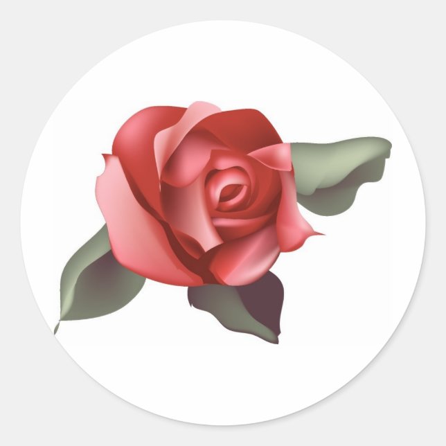 Sticker Rond Rose rouge avec Feuille (Devant)