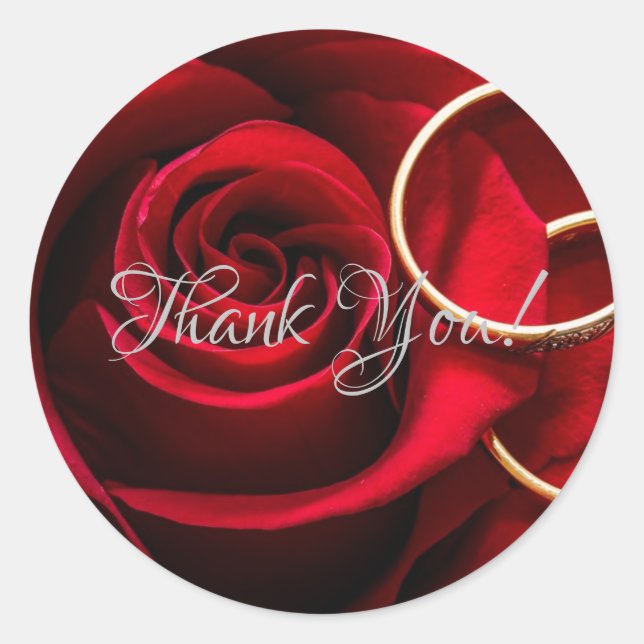 Sticker Rond Rose rouge florale avec Mariage anneau (Devant)