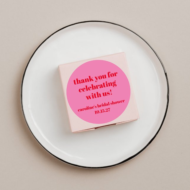 Sticker Rond Rose Rouge Gras Personnalisé Mariage Douche Remerc (Créateur téléchargé)