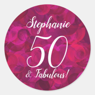 Sticker Rond Rose rouge rose 50 et Fabulous Anniversday Favor