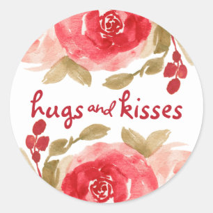 Sticker Rond Rose rouge Valentine d'aquarelle d'étreintes et d