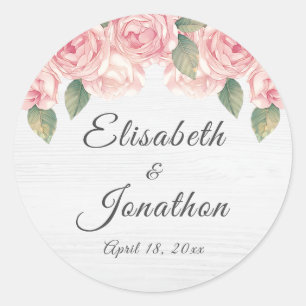 Sticker Rond Rose rousse rustique Mariage bois blanc