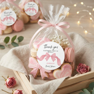 Sticker Rond Rose Ruban Elle Noue le Nœud Remerciements pour la