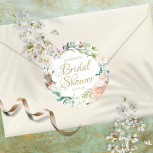 Sticker Rond Rose sauvage Aquarelle Script Fête des mariées Fav