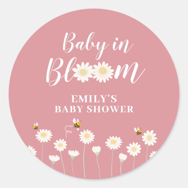 Sticker Rond Rose Simple Boho Daisy Floral Baby Dans Fleurie Do (Devant)