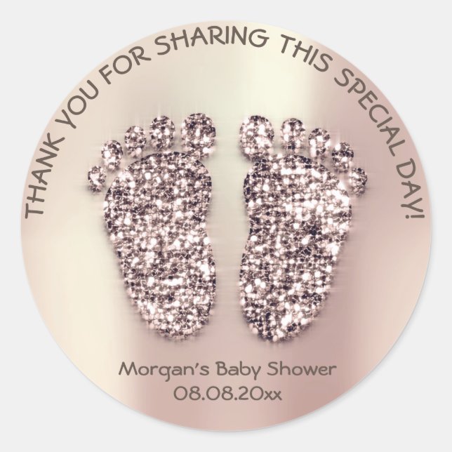 Sticker Rond Rose Skinny Parties scintillant Pieds Baby shower  (Devant)