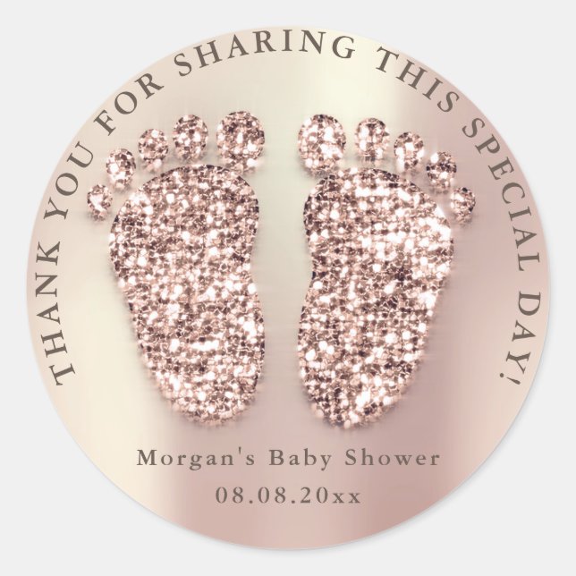 Sticker Rond Rose Skinny Parties scintillant Pieds Baby shower  (Devant)