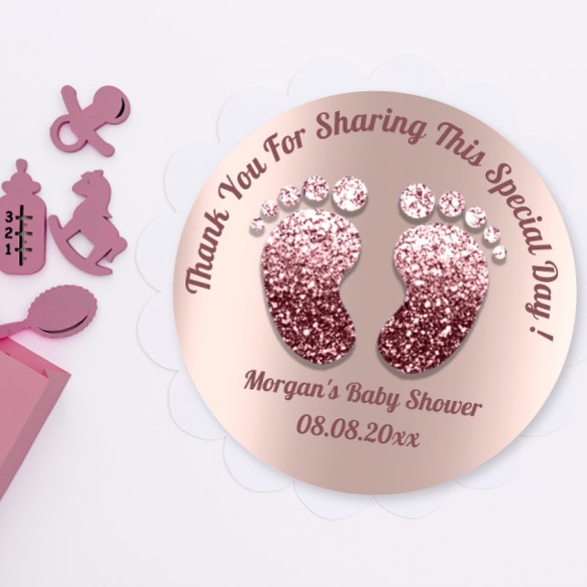 Sticker Rond Rose Skinny Pieds Baby shower Favoriser Merci (Rose Skinny Feet Baby Shower Favor Thank You Classic Round Sticker)