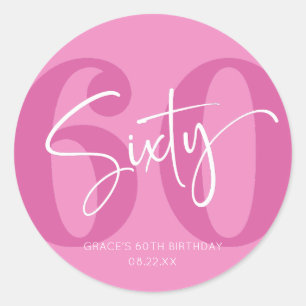 Sticker Rond Rose Soixante 60e Soixante-dixième anniversaire Fê