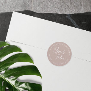 Sticker Rond Rose Taupe Mariage manuscrit Adresse de retour
