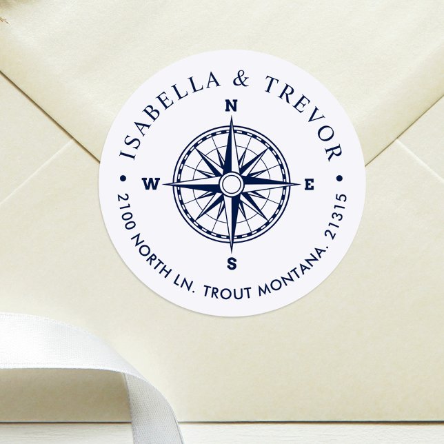 Sticker Rond Rose Vent Nautique Compass White Adresse de retour (Créateur téléchargé)