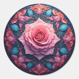 Sticker Rond Rose Vibrante Élégant Cadeau de Fleur, Nature Roma
