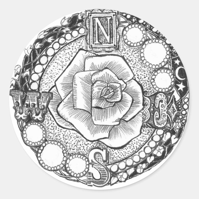 Sticker Rond Rose Victorian Compass (Devant)