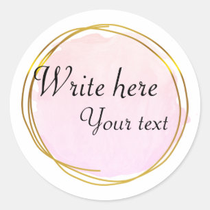Sticker Rond Rose Violet Aquarelle Cercle Élégant Or