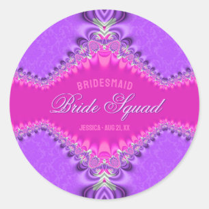 Sticker Rond Rose Violet Damassé Lace Équipe de Mariée