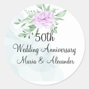 Sticker Rond Rose violet Eucalyptus Feuilles 50e anniversaire