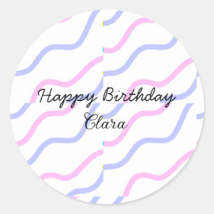 Sticker Rond Rose violet rayures heureux anniversaire ajouter n